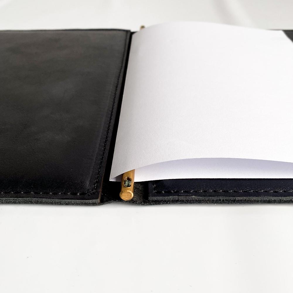 A5 Leather and brass menu cover
