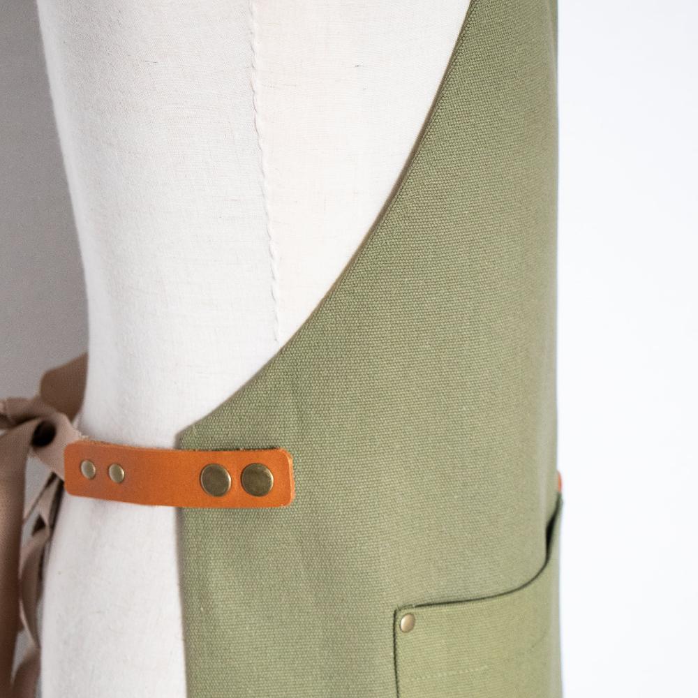 Canvas and Leather Apron - Olive Green