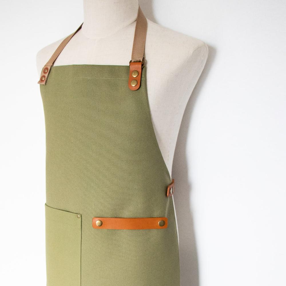 Canvas and Leather Apron - Olive Green