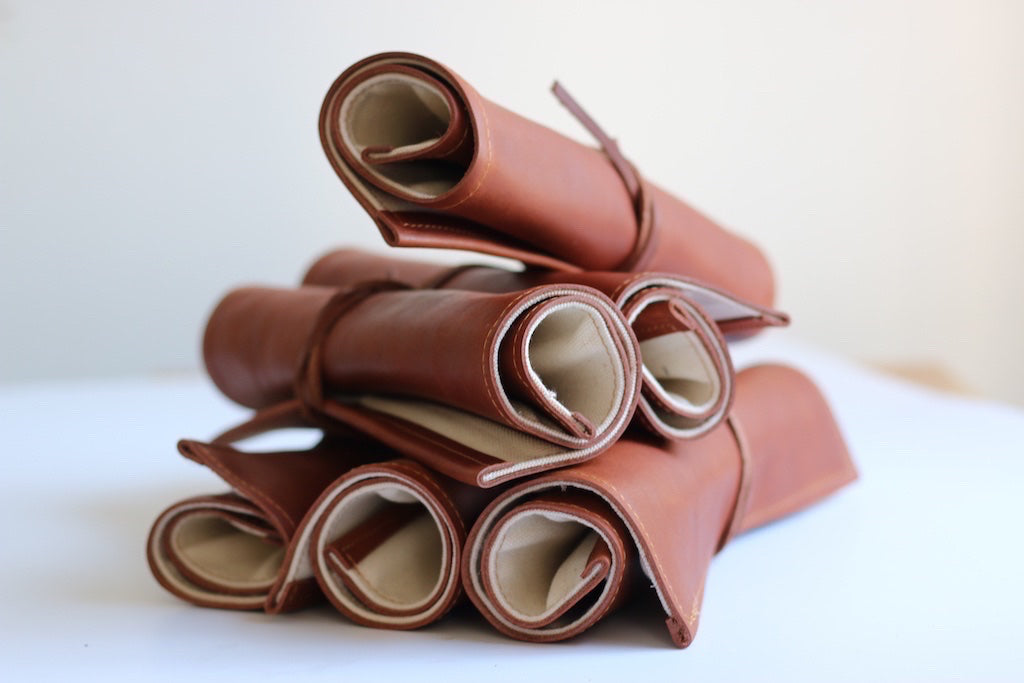 Leather cutlery holder