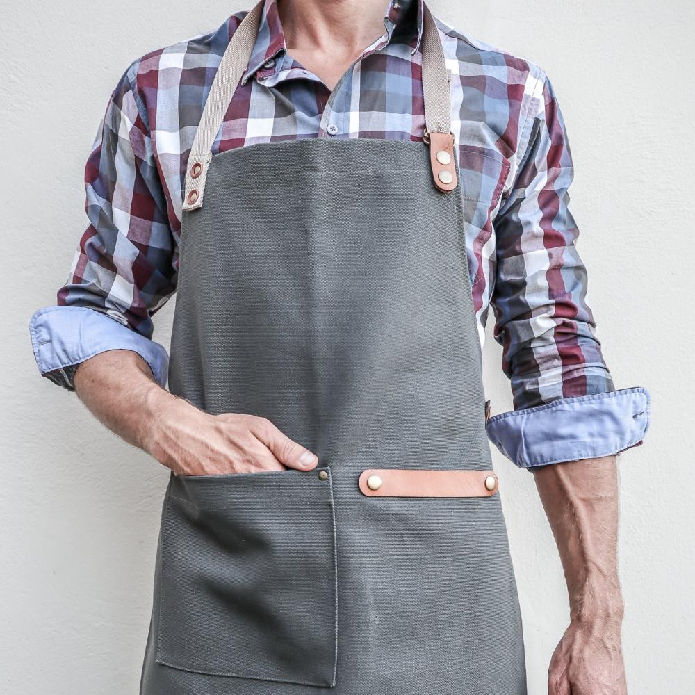 Canvas and Leather Apron - Grey