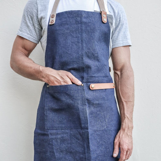 Denim and leather apron