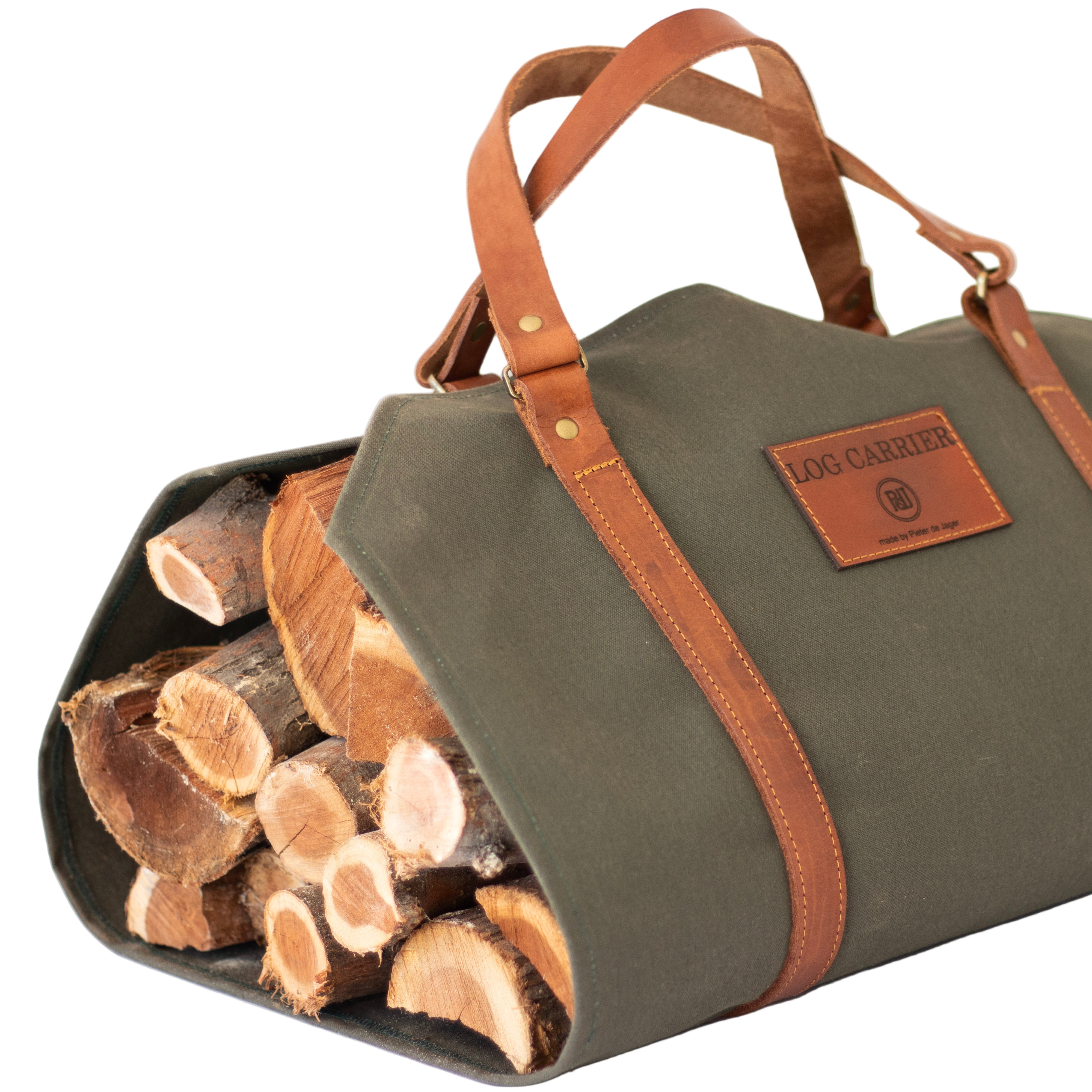 Log Carrier - Wax Coated Canvas Green