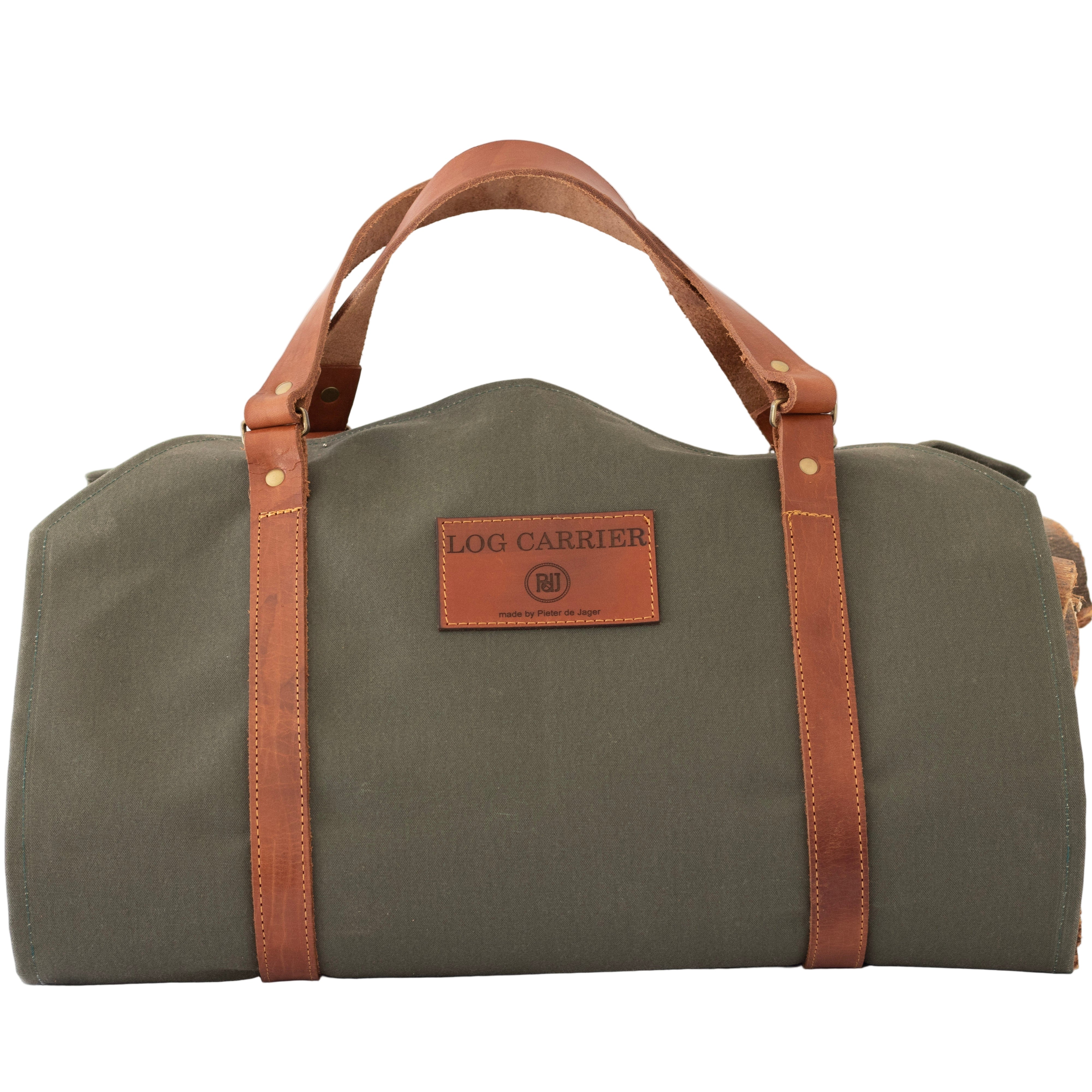 Log Carrier - Wax Coated Canvas Green
