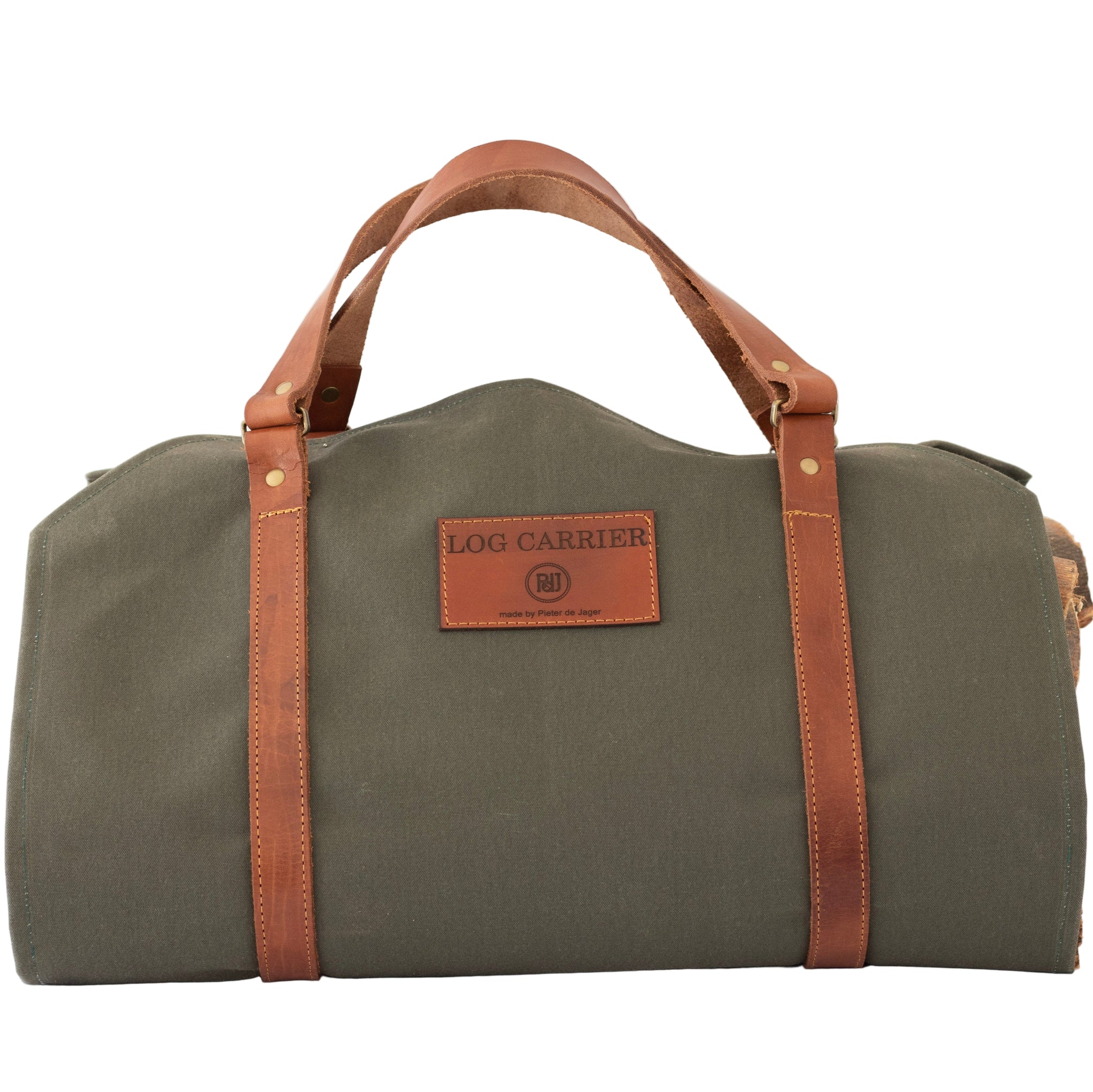 Log Carrier - Wax Coated Canvas Green