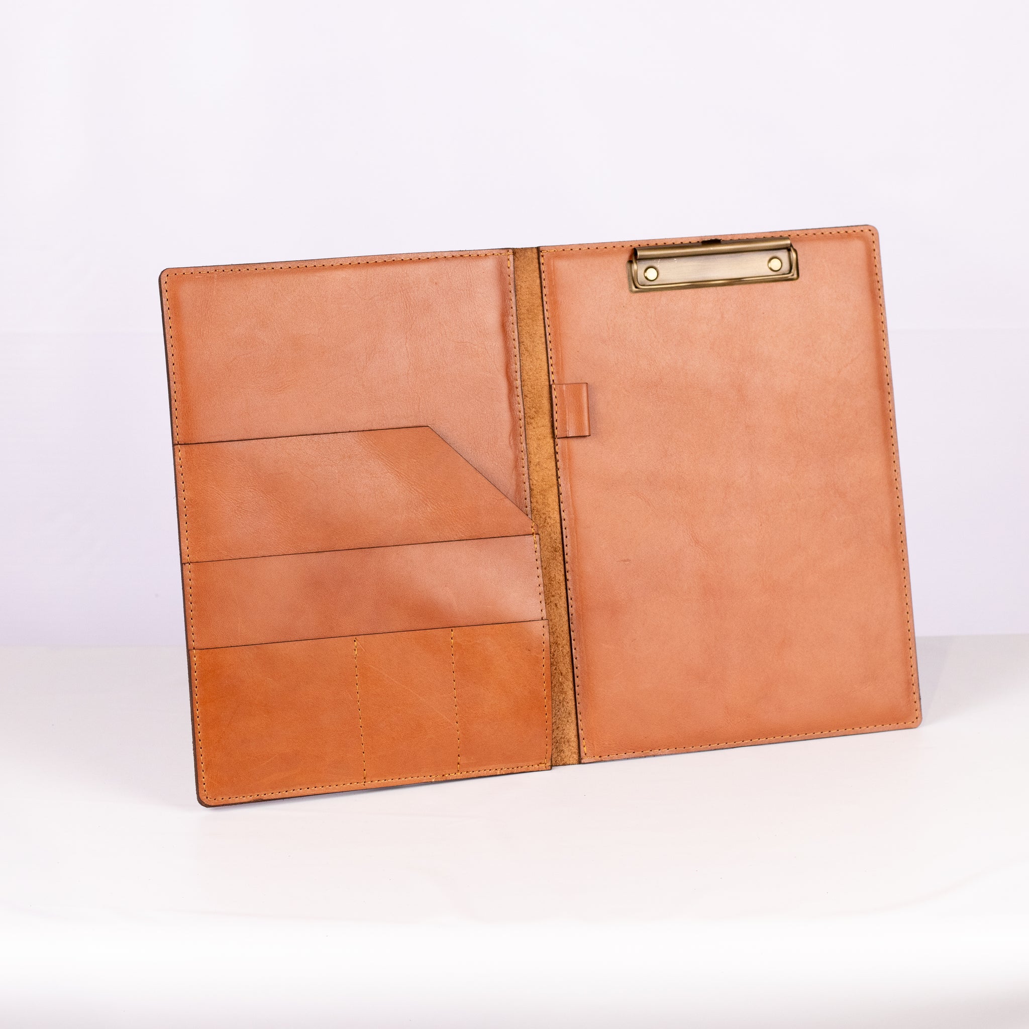 A4 Leather information folder - With page clip and leather pockets