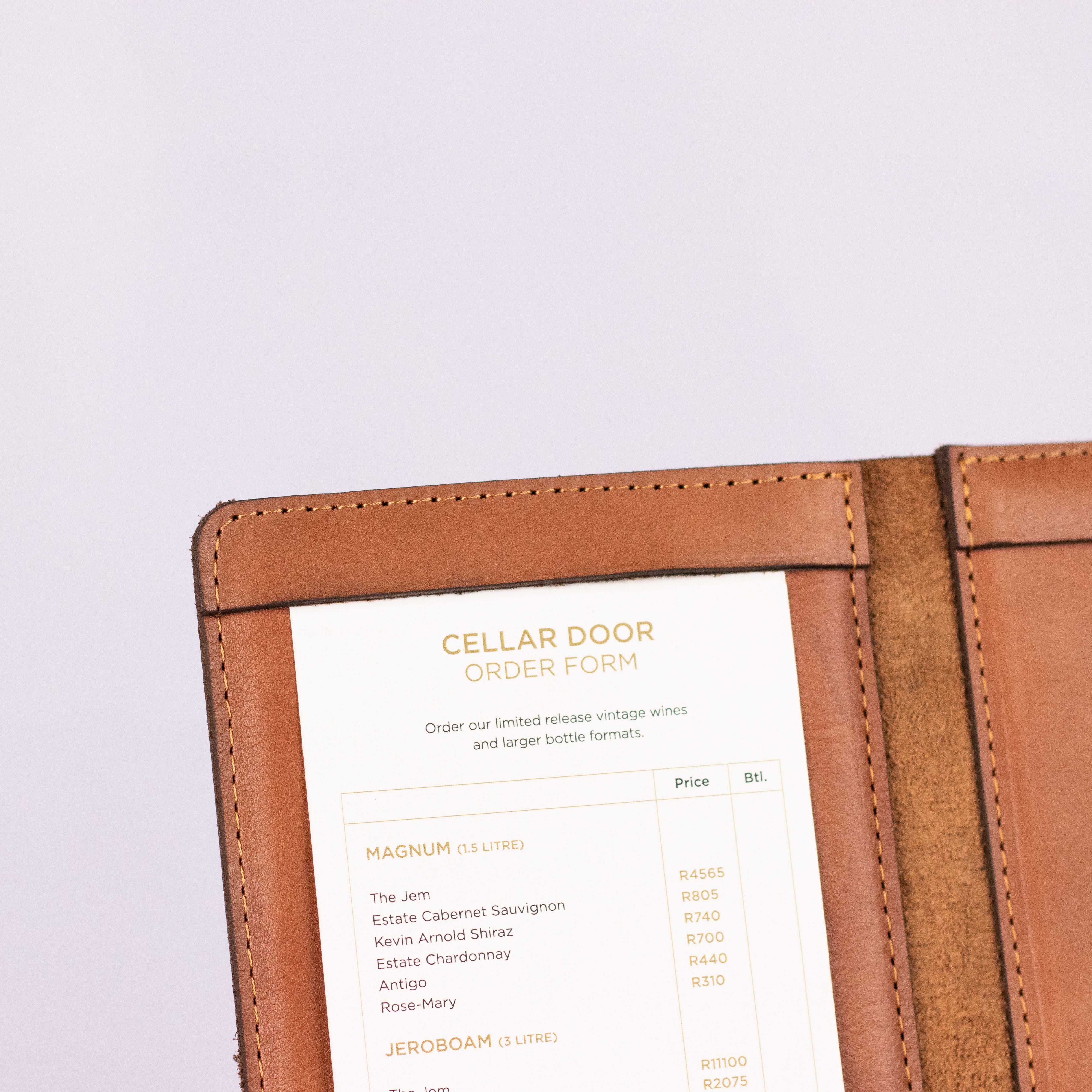 Leather menu cover - A4 Slim line _ One pager folder