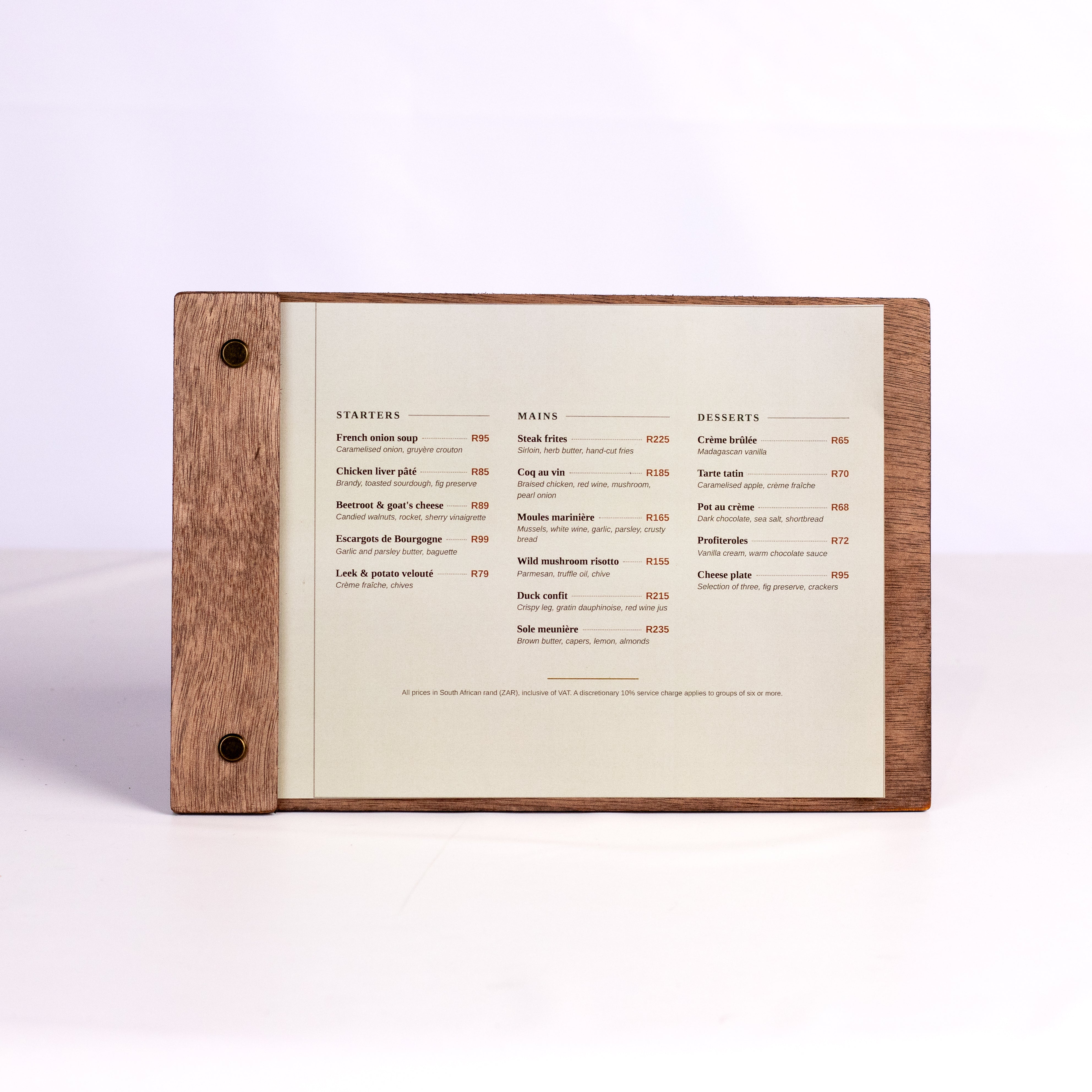 A5 Wooden menu cover