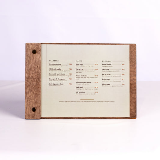 A5 Wooden menu cover