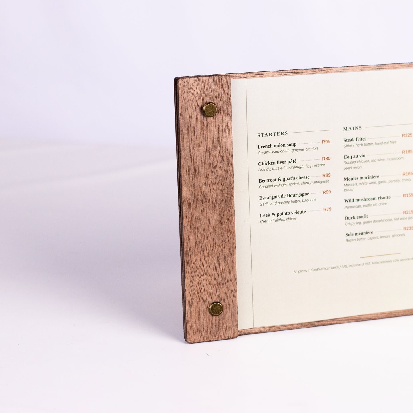 A5 Wooden menu cover