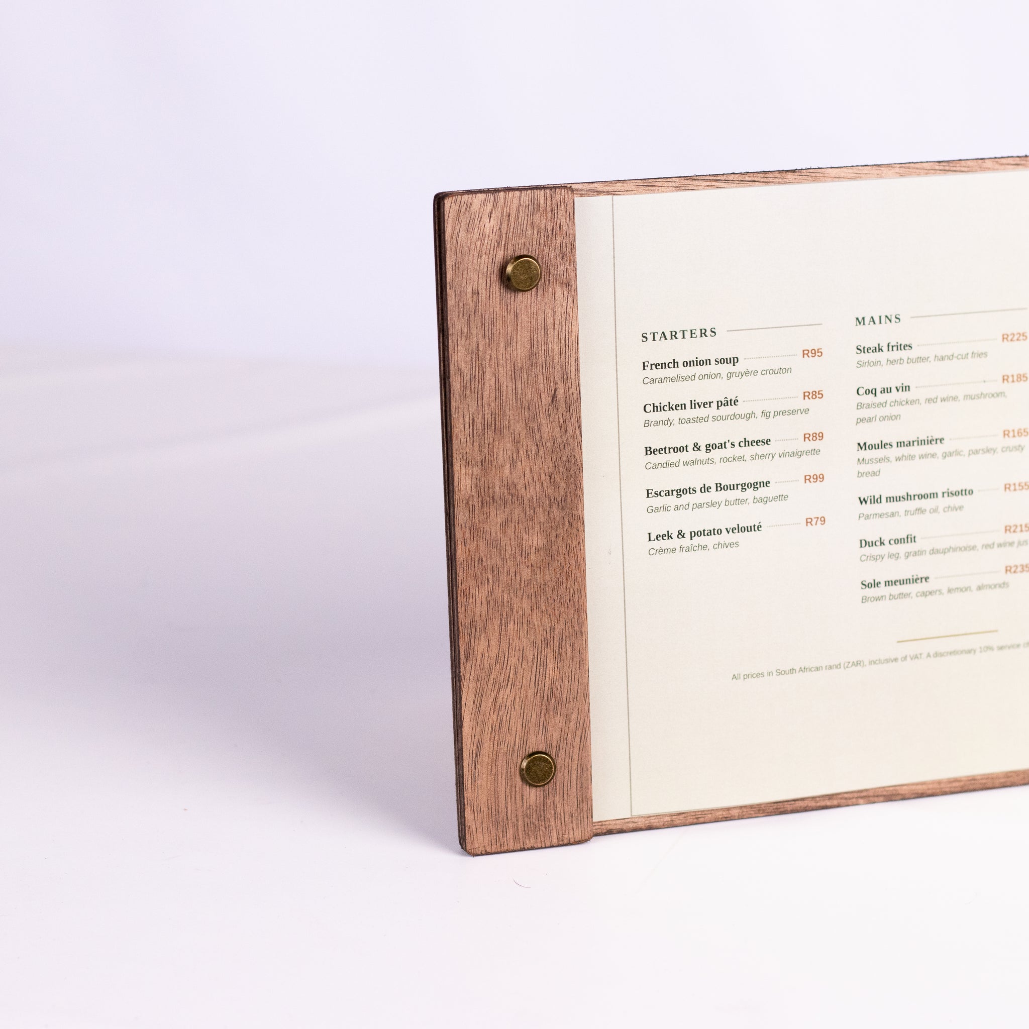 A5 Wooden menu cover