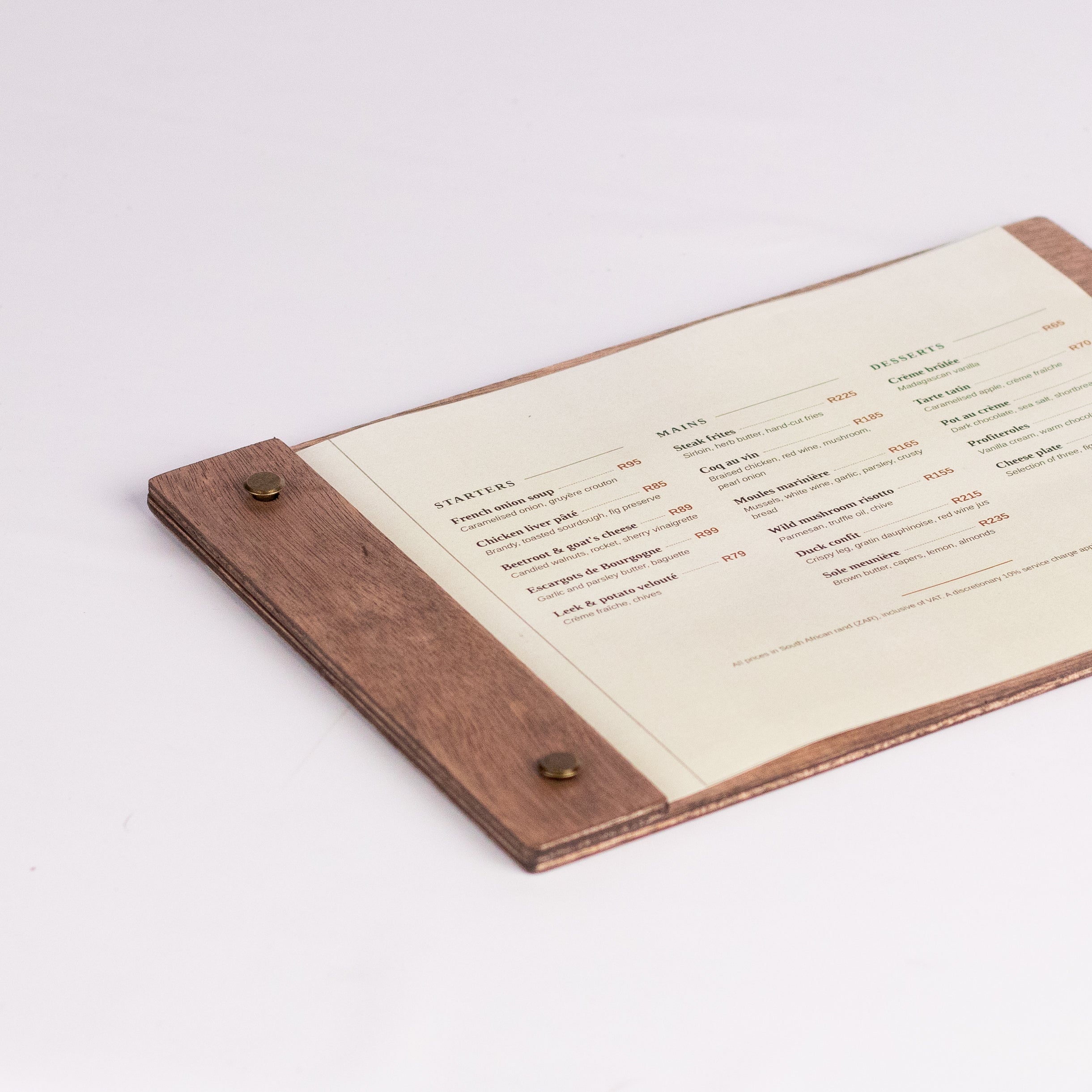 A5 Wooden menu cover