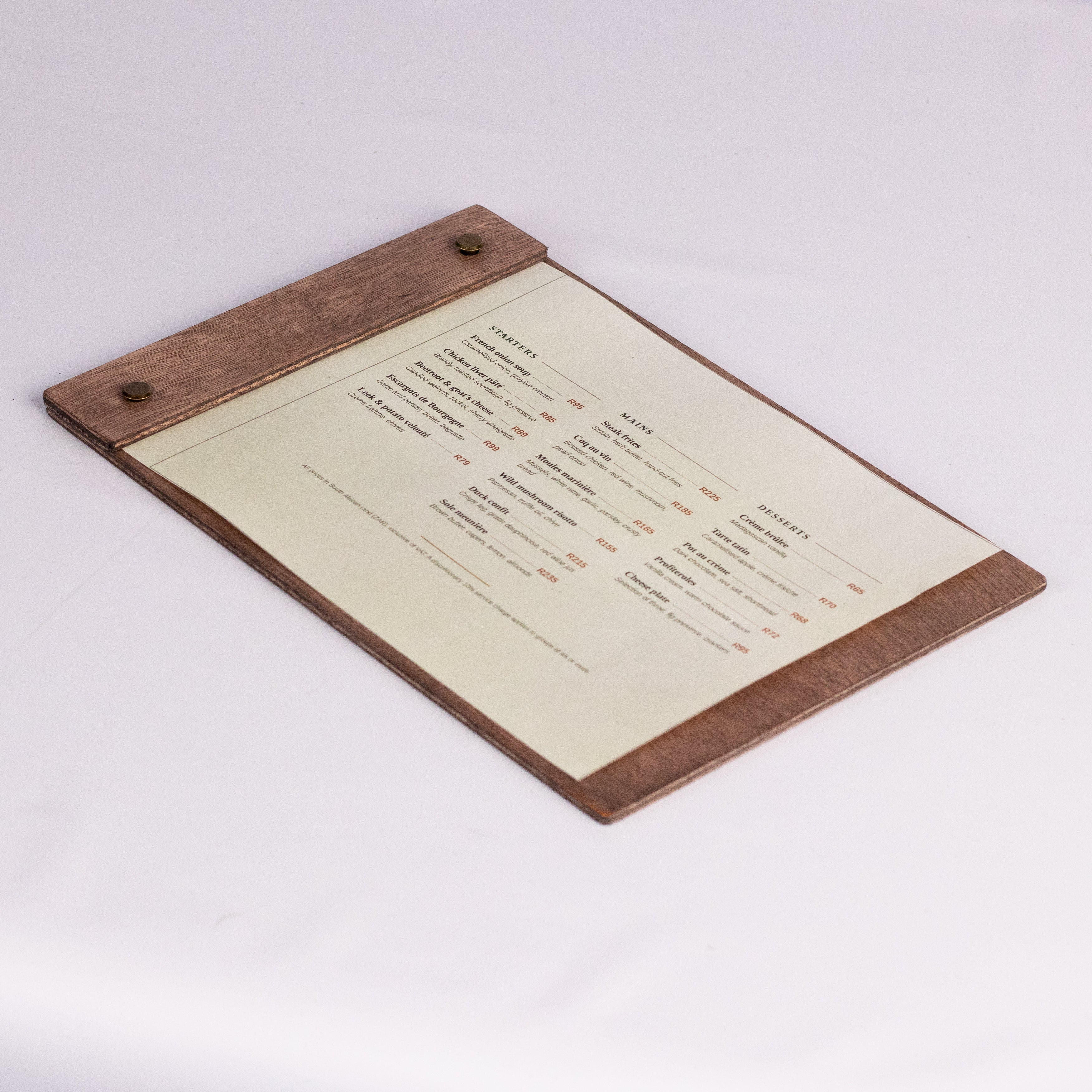A5 Wooden menu cover
