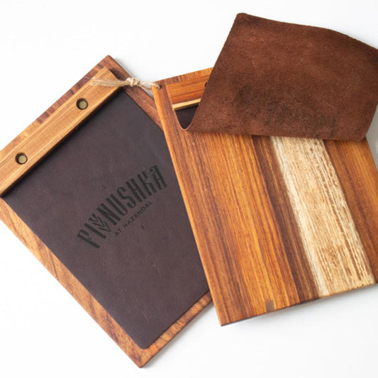 Leather and wood menu cover - A5