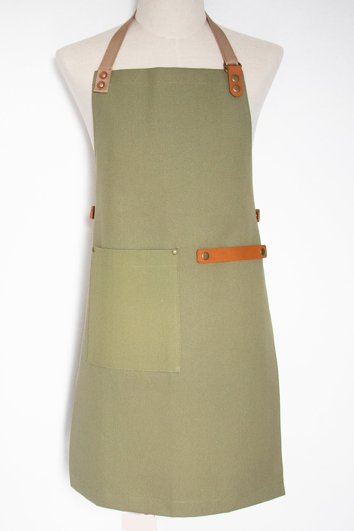 Canvas and Leather Apron - Olive Green