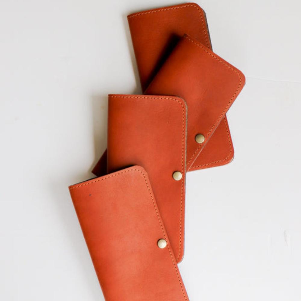 Leather Bill Folder with press stud and pen holder- Tan