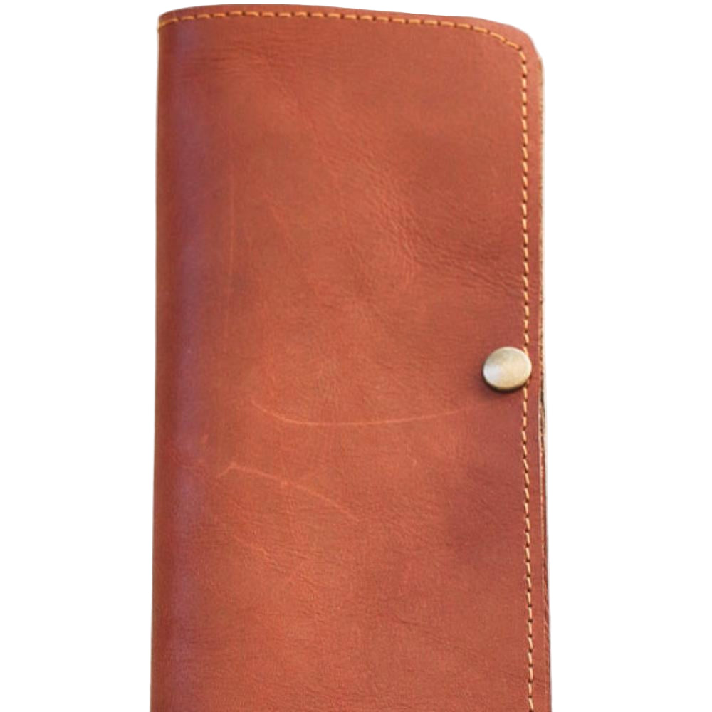 Leather Bill Folder with press stud and pen holder- Tan