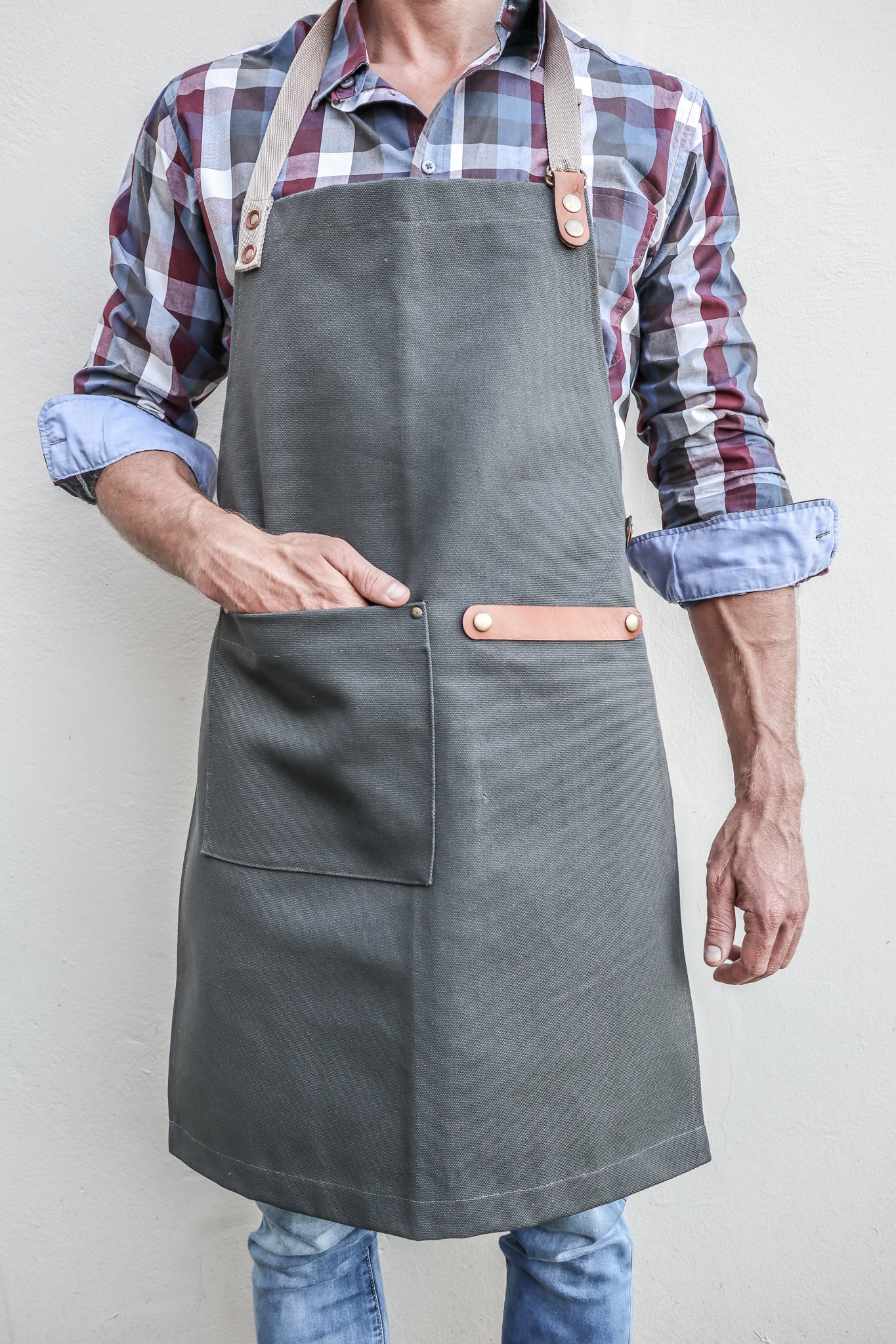 Canvas and Leather Apron - Grey