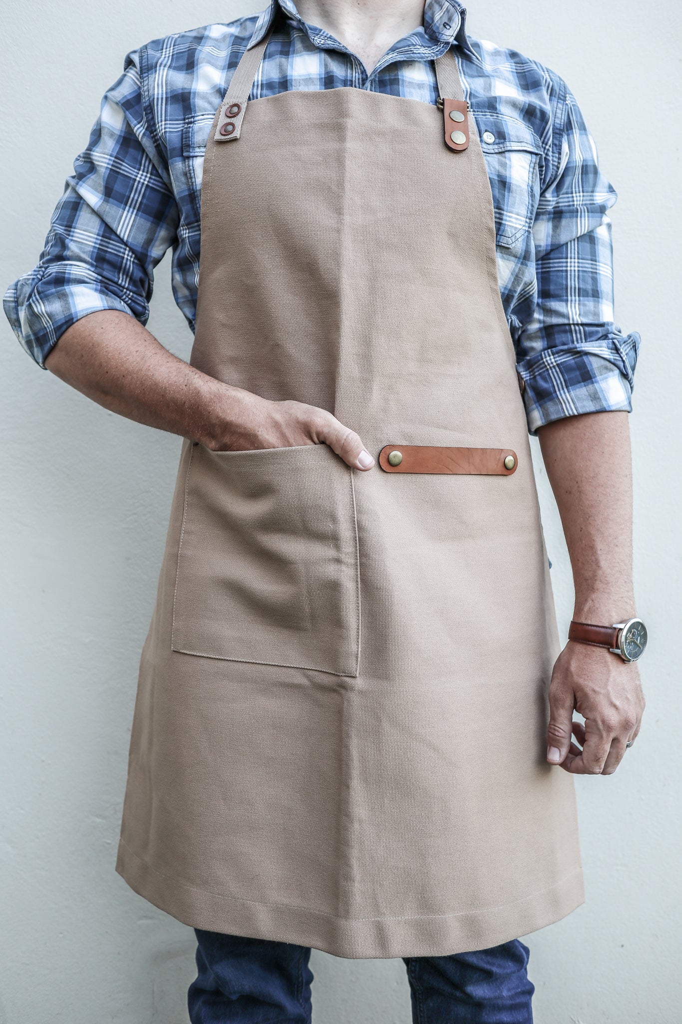 Canvas and Leather Apron - Beige